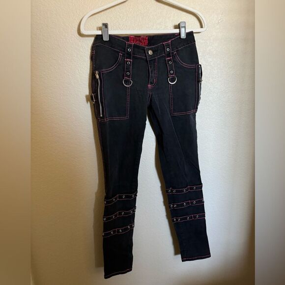 Tripp nyc Pants - Tripp Nyc Goth Punk Emo Y2K Black Low Rise Skinny Jeans Size‎ 9 D Ring Alt Girl